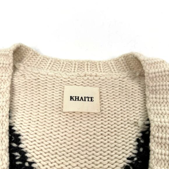 Khaite Valerie Argyle Cashmere Sweater Deep V-Neck Cream Black Oversized Cozy M - Picture 11 of 14